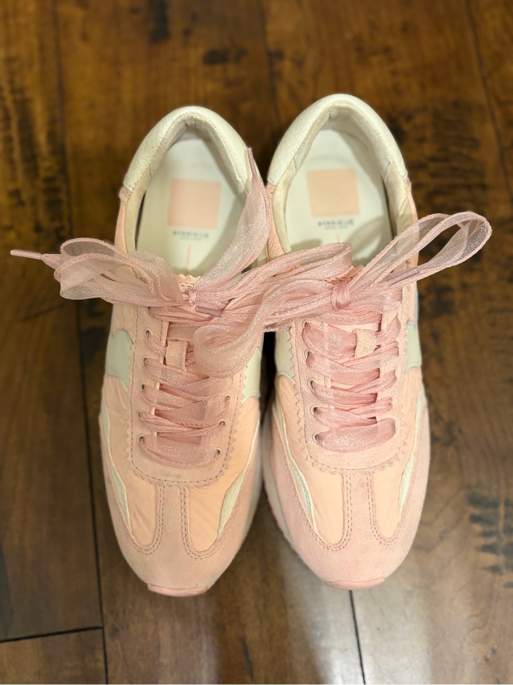 Dolce Vita Pink Suede & Fabric Ribbon Lace Sneakers